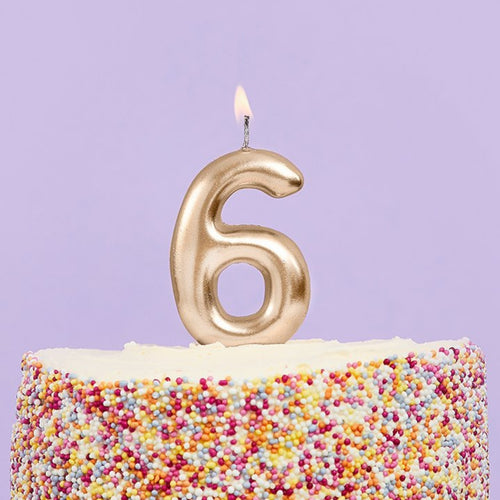 3"/ 8cm GOLD NUMBER '6' CANDLE