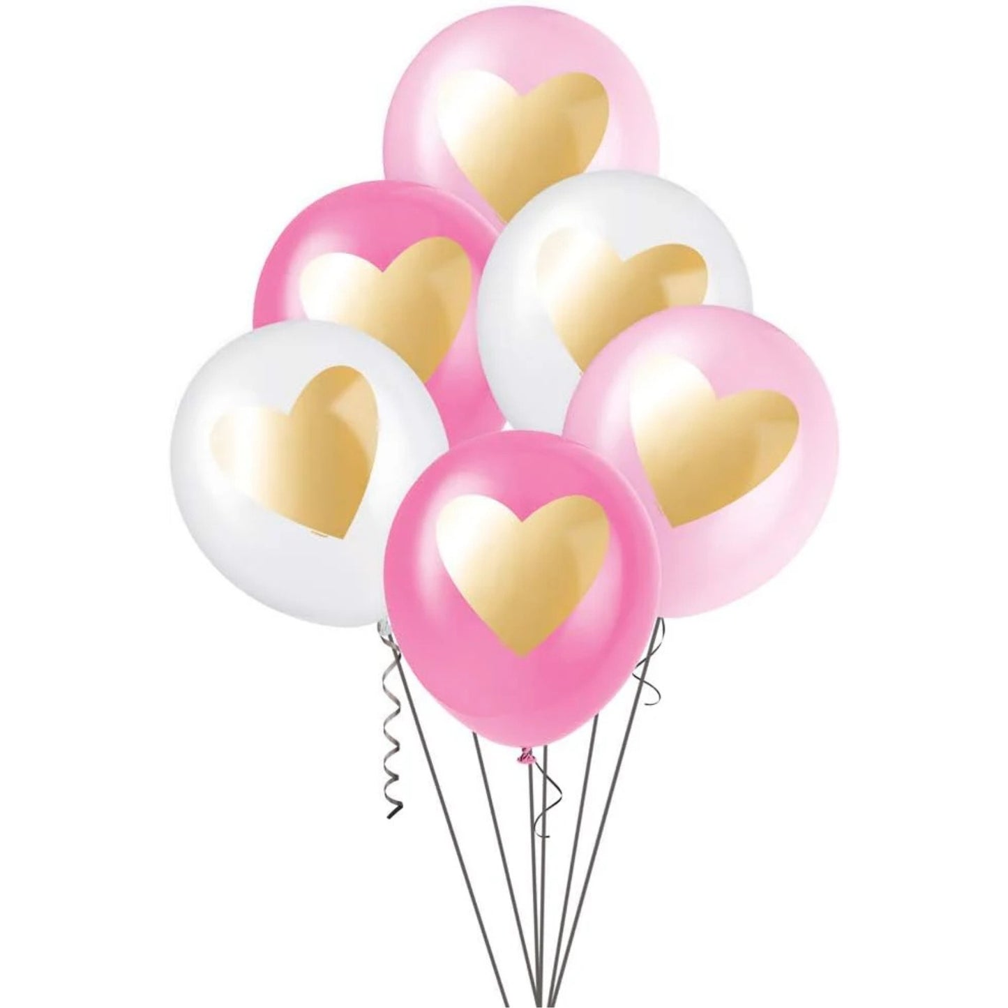 12"/ 30cm GOLD HEART 6 PACK LATEX BALLOONS