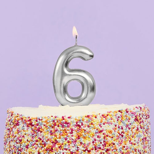3"/ 8cm SILVER NUMBER '6' CANDLE