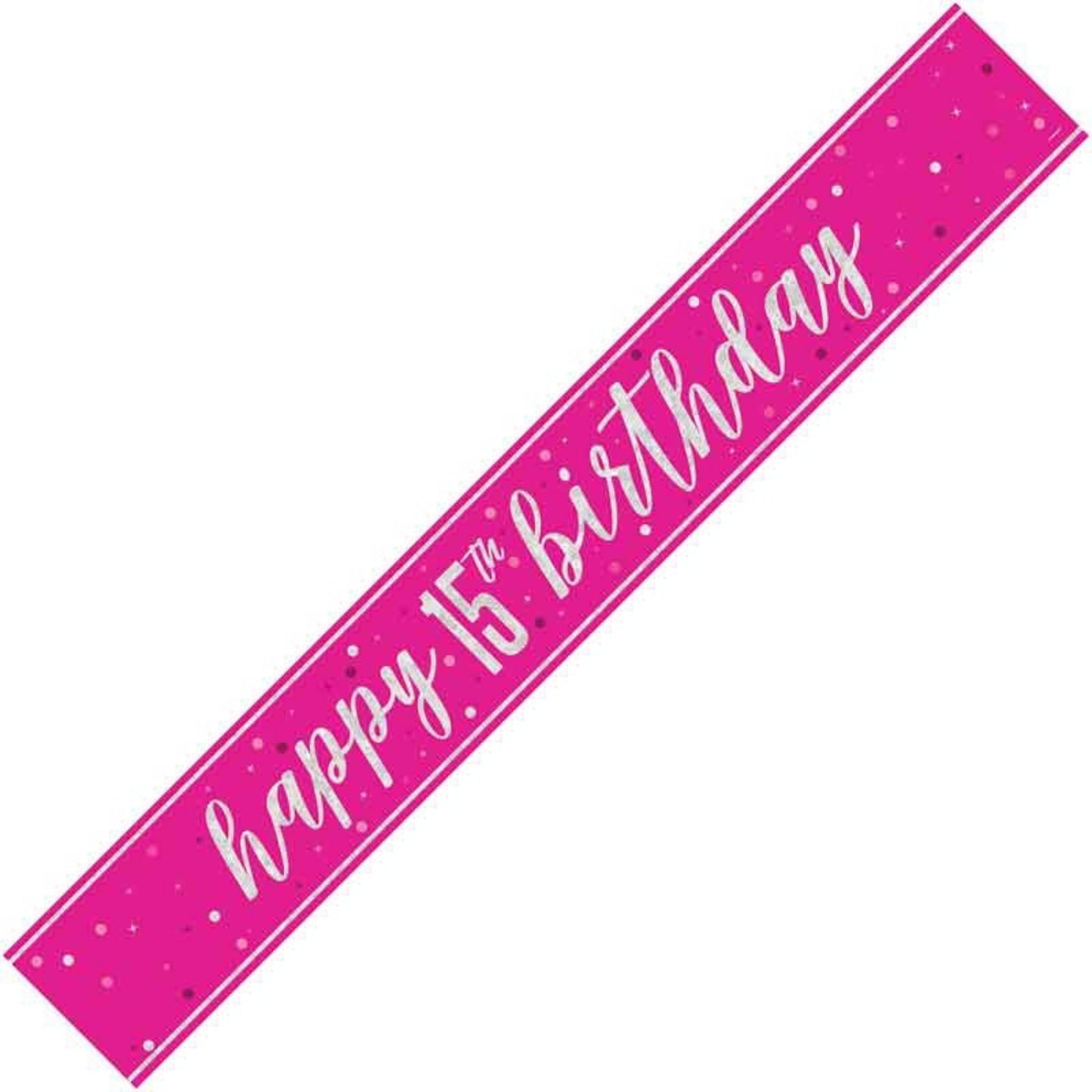9ft / 2.7m GLITZ PINK 15TH BIRTHDAY BANNER