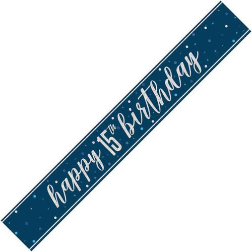 9ft / 2.7m GLITZ BLUE 15TH BIRTHDAY BANNER
