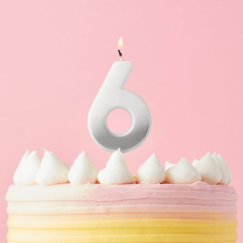 2.4"/ 6.2cm SILVER OMBRE NUMBER '6' CANDLE