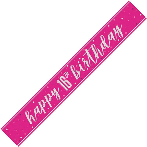 9ft / 2.7m GLITZ PINK 16TH BIRTHDAY BANNER