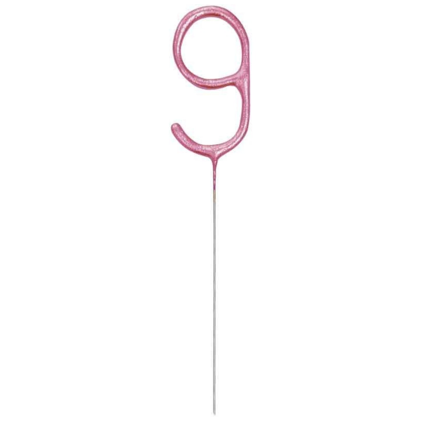 7"/ 18cm NUMERAL 9 PINK GLITZ SPARKLER CANDLE