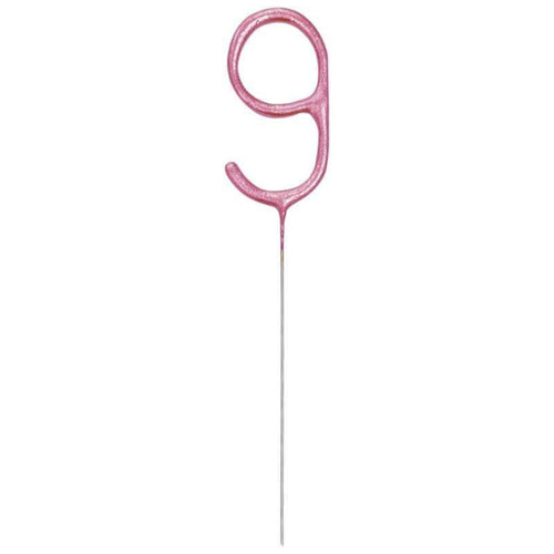7"/ 18cm NUMERAL 9 PINK GLITZ SPARKLER CANDLE