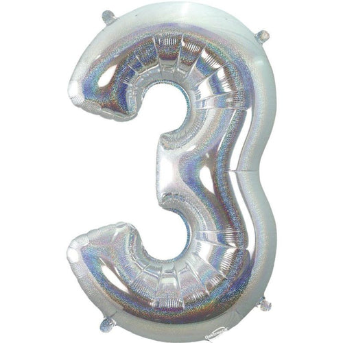 HOLOGRAPHIC SILVER '3' (34"/ 86cm)