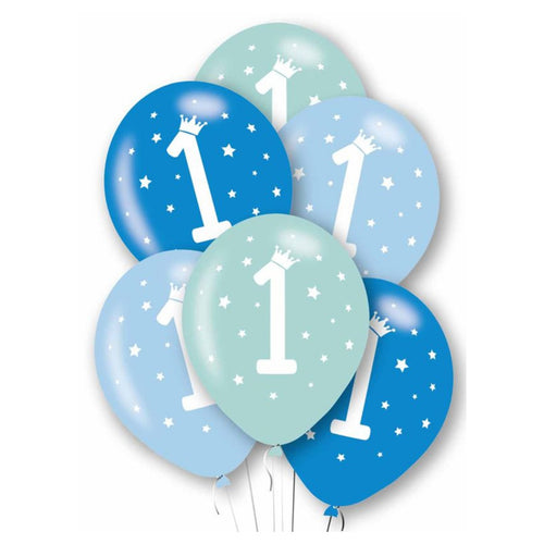 11"/ 27cm BLUE AGE '1' 6 PACK LATEX BALLOONS