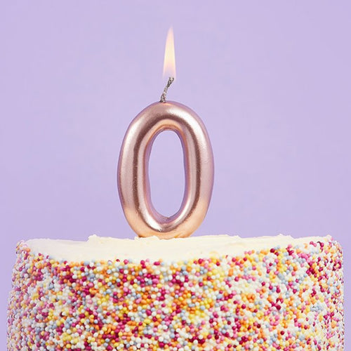 3"/ 8cm ROSE GOLD NUMBER '0' CANDLE