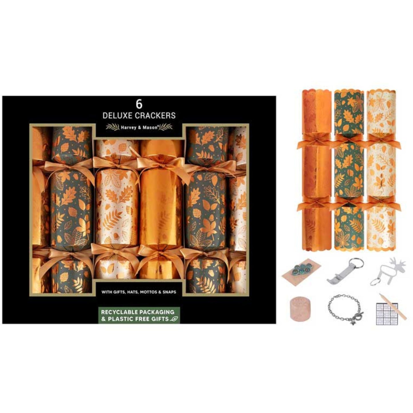 HARVEY & MASON DELUXE 'COPPER ACORN' CHRISTMAS CRACKERS (13.5" x 6)