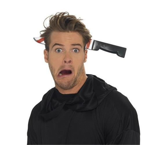 BLOODY KNIFE THROUGH HEAD HEADBAND HALLOWEEN FANCY DRESS ACCESSORY