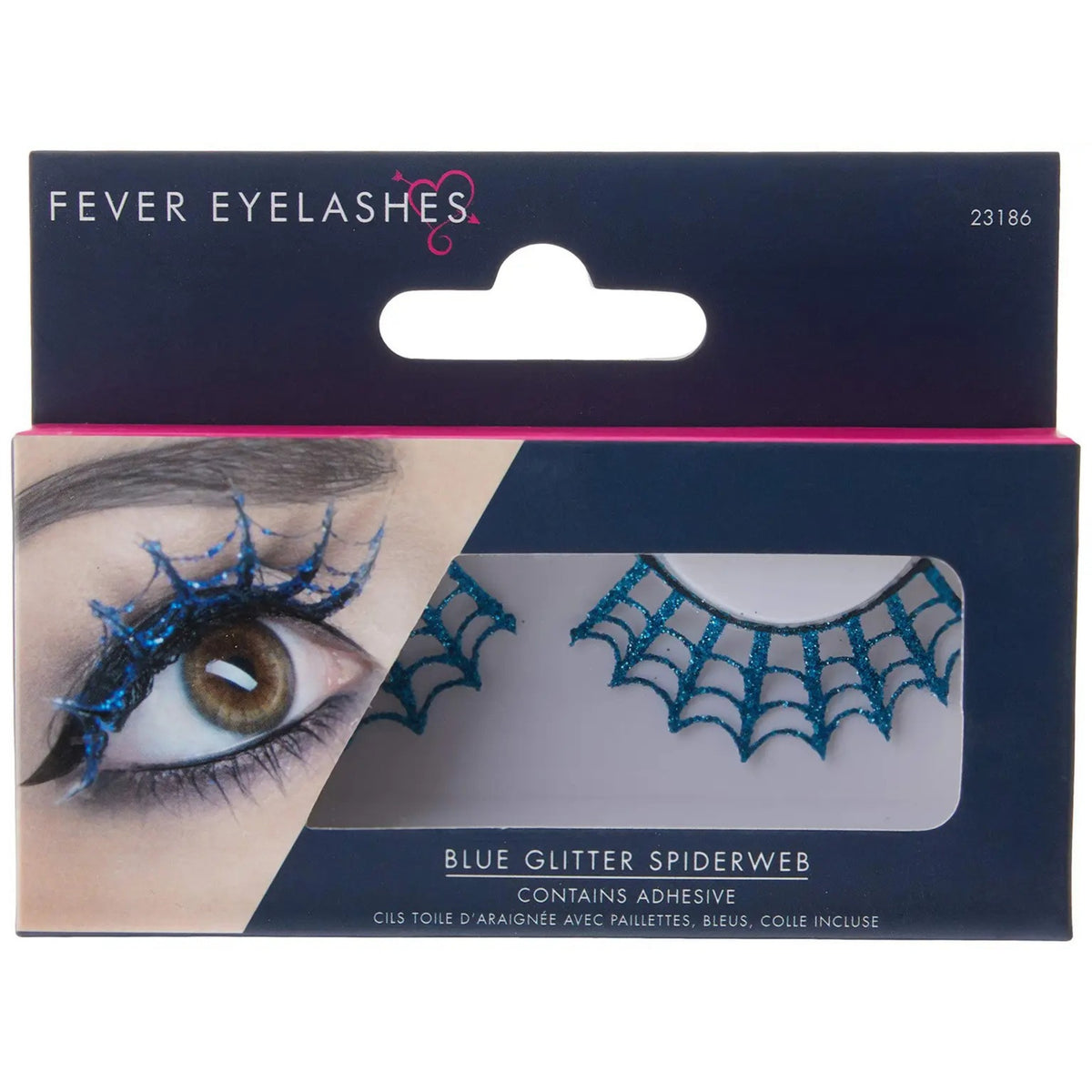 BLUE SPIDERWEB GLITTER EYELASHES WITH ADHESIVE