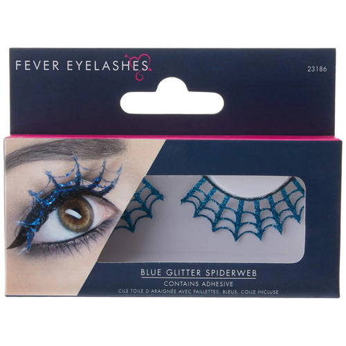 BLUE SPIDERWEB GLITTER EYELASHES WITH ADHESIVE
