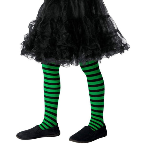 CHILD'S WICKED WITCH GREEN & BLACK TIGHTS (AGE 6-12)