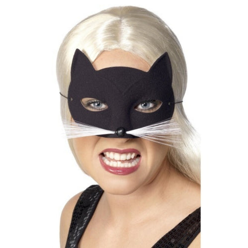 LADIES BLACK CAT EYE MASK WITH WHISKERS