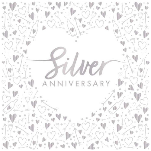 SILVER ANNIVERSARY LUNCHEON NAPKINS (17cm - 16 PACK)