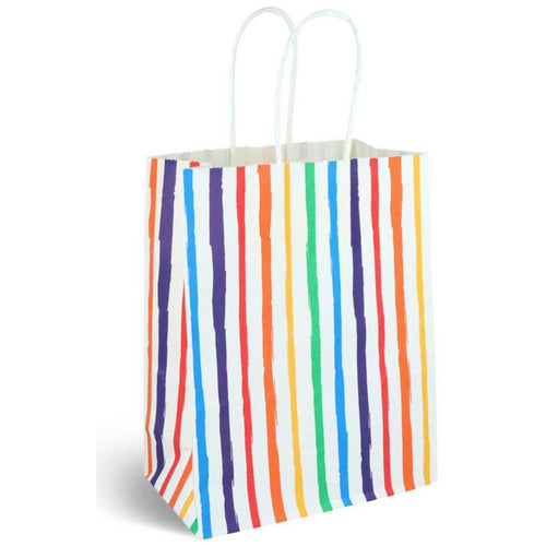 MULTI-COLOUR VERTICAL STRIPES PAPER PARTY BAG WITH HANDLES (16cm x 22cm)