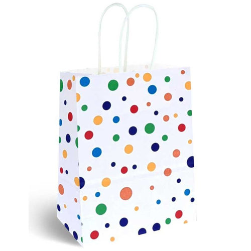 MULTI-COLOUR DOTS PAPER PARTY BAG WITH HANDLES (16cm x 22cm)