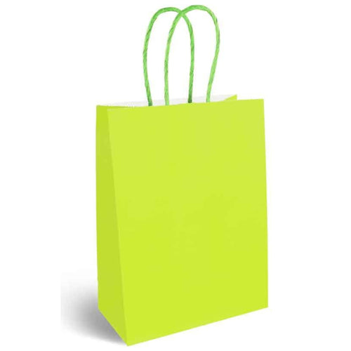 NEON GREEN PAPER PARTY BAG WITH HANDLES (14cm x 21cm)