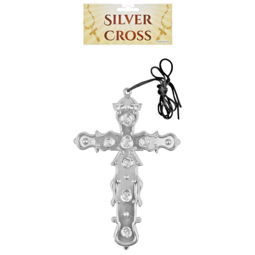 LARGE SILVER CROSS NECKLACE