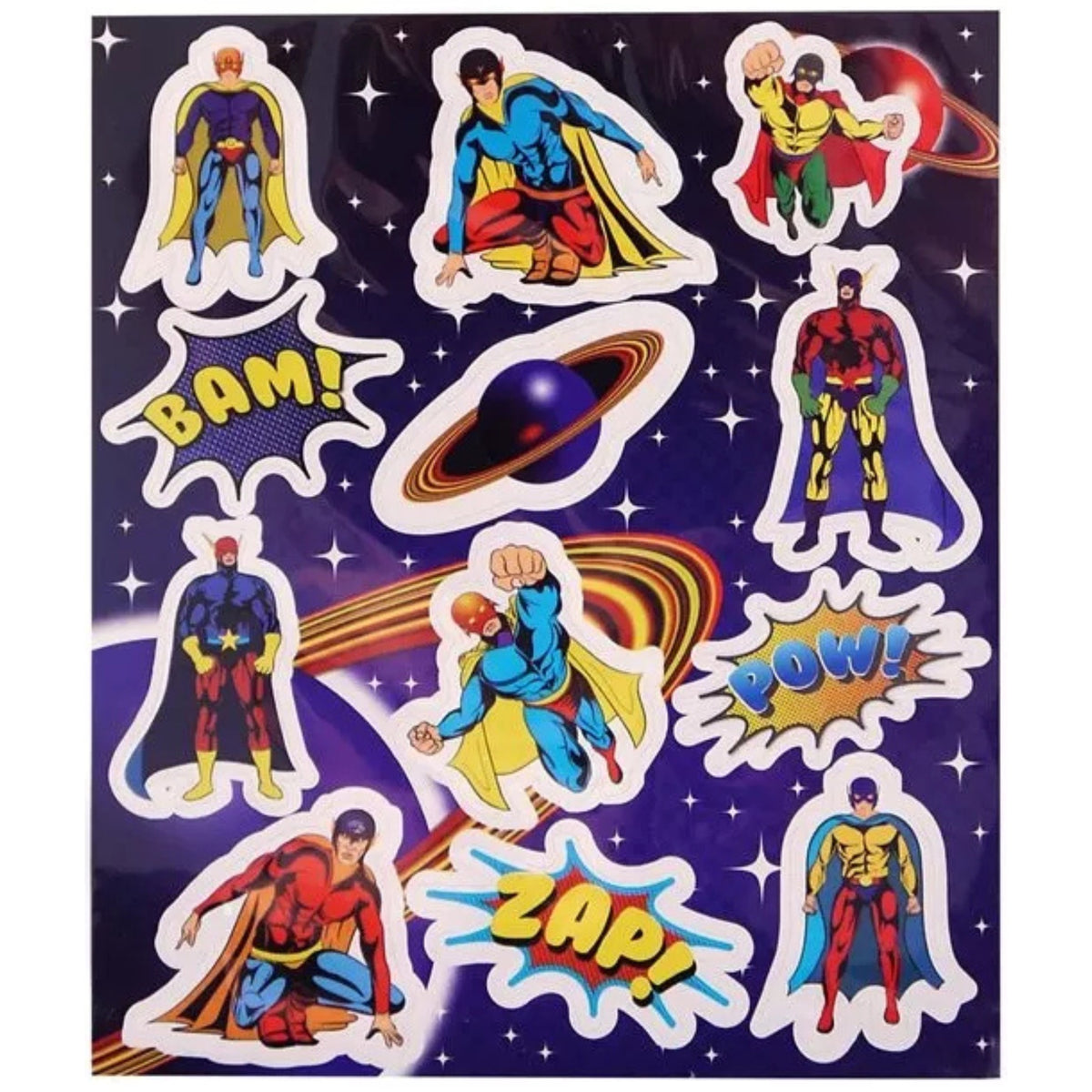 SUPERHERO STICKERS (12cm - 12 PER SHEET)