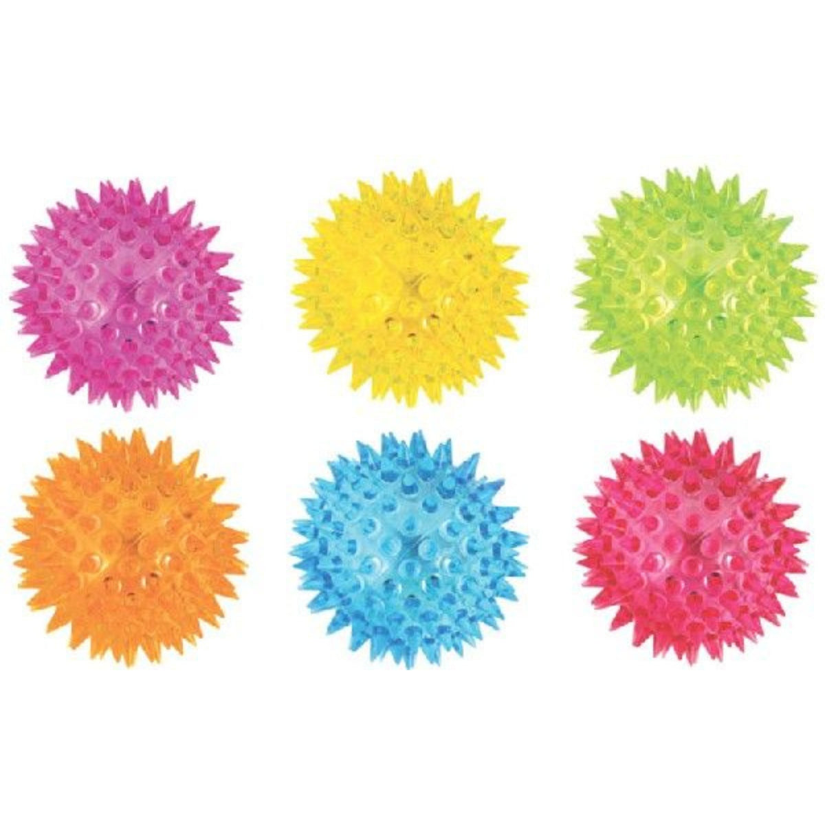 SPIKEY LIGHT UP BALLS (8cm - 6 ASSORTED COLOURS)