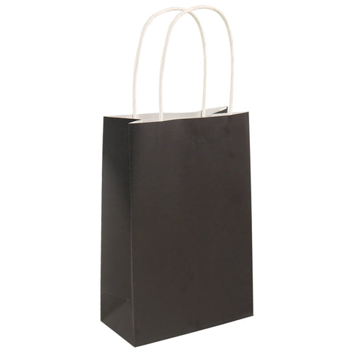 BLACK PAPER PARTY BAG WITH WHITE HANDLES (14cm x 21cm)