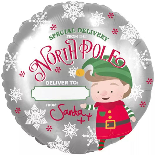 18"/ 46cm PERSONALISABLE ELF ARRIVAL ROUND FOIL BALLOON