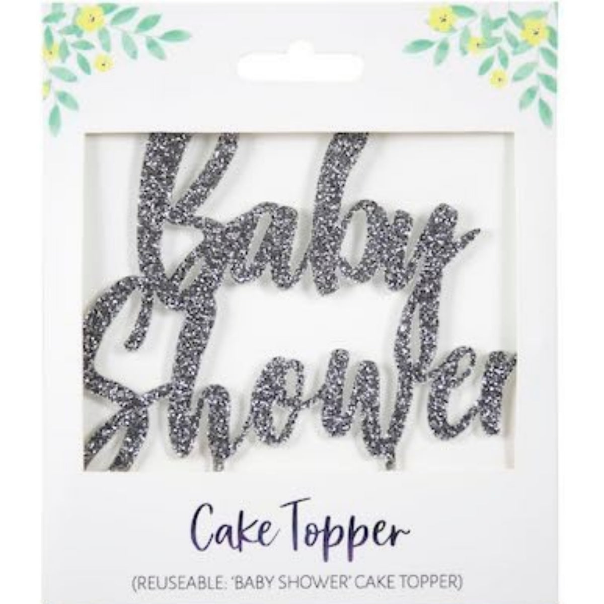 BABY SHOWER SILVER GLITTER CAKE TOPPER