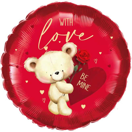 18"/ 46cm VALENTINES BEAR ROUND FOIL BALLOON