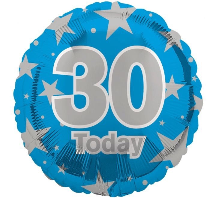 18"/ 46cm BLUE 30 TODAY ROUND FOIL BALLOON