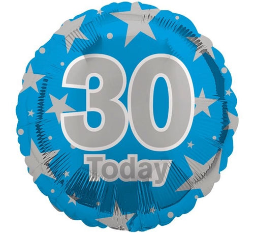 18"/ 46cm BLUE 30 TODAY ROUND FOIL BALLOON