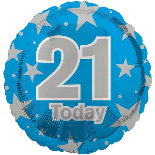 18"/ 46cm BLUE AGE 21 ROUND FOIL BALLOON