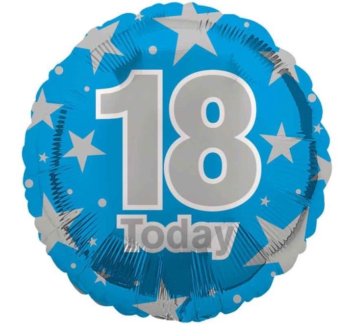 18"/ 46cm BLUE WITH STARS 18 TODAY ROUND FOIL BALLOON