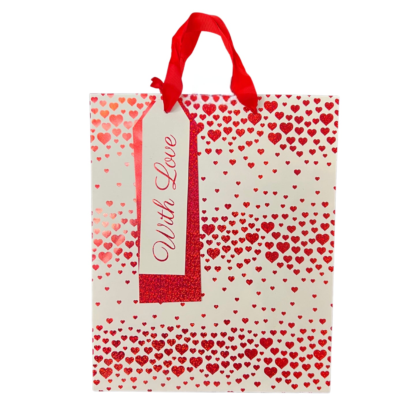 WHITE WITH RED HEARTS MEDIUM GIFT BAG