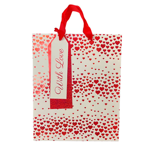 WHITE WITH RED HEARTS MEDIUM GIFT BAG