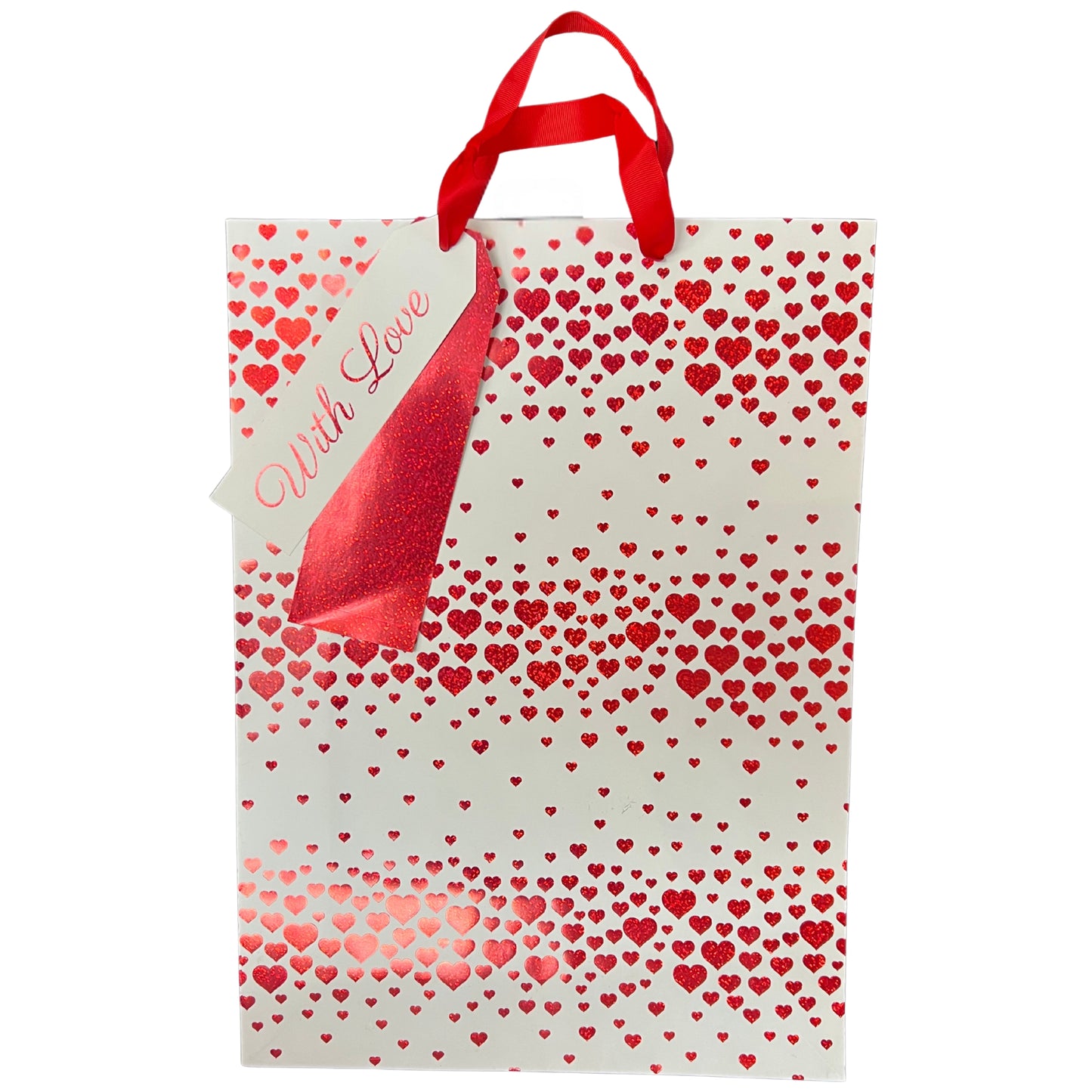 WHITE WITH RED HEARTS LARGE GIFT BAG