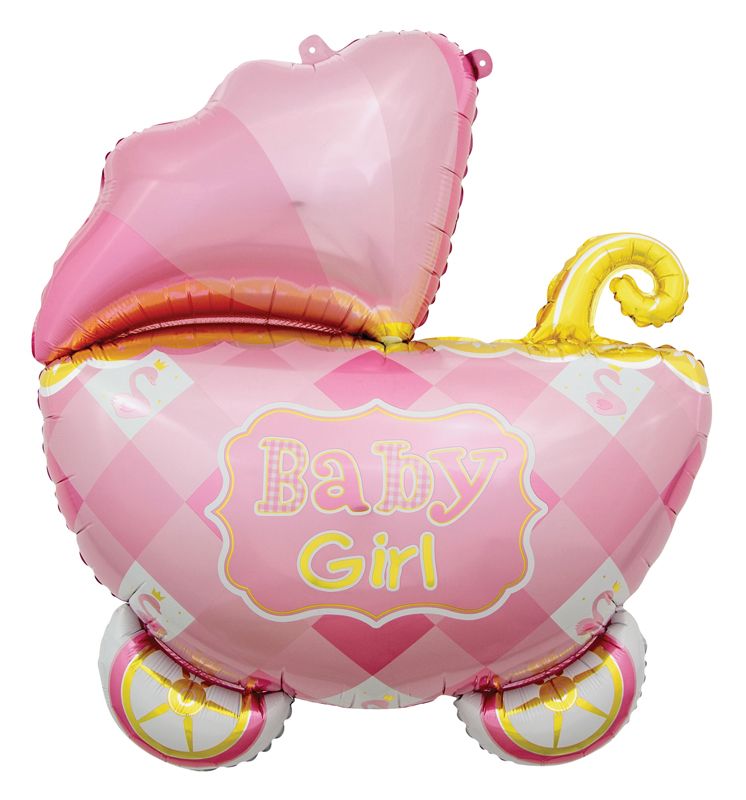35"/ 89cm BABY GIRL CARRIAGE SUPERSHAPE FOIL BALLOON