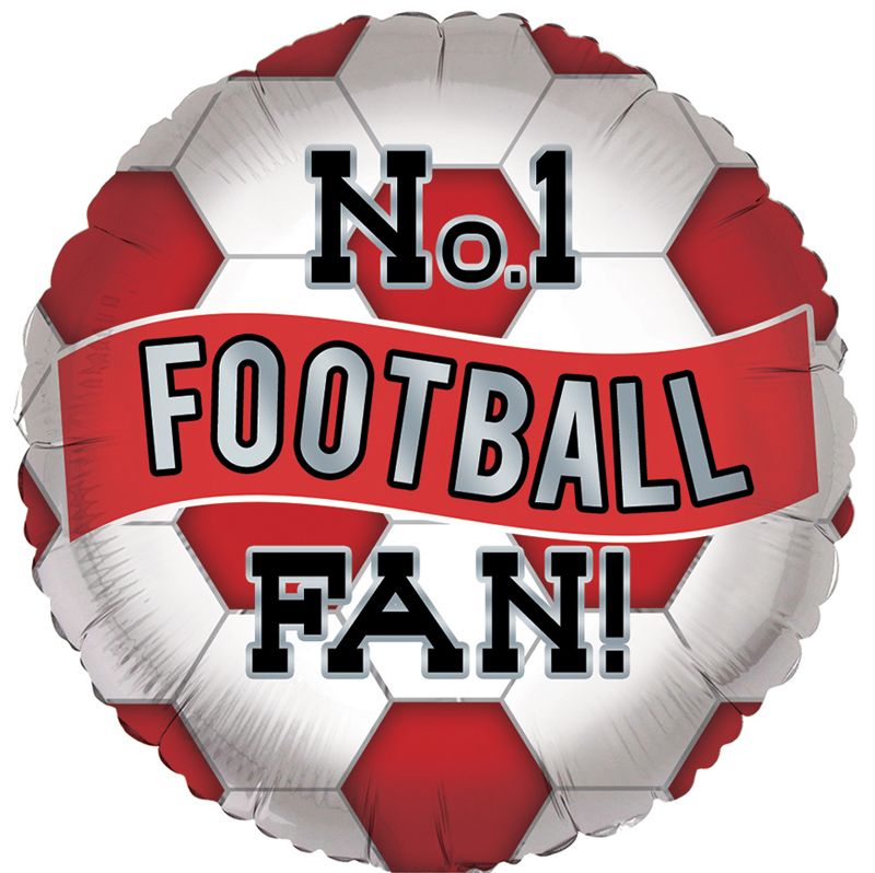 18"/ 46cm RED & WHITE NO.1 FOOTBALL FAN ROUND FOIL BALLOON