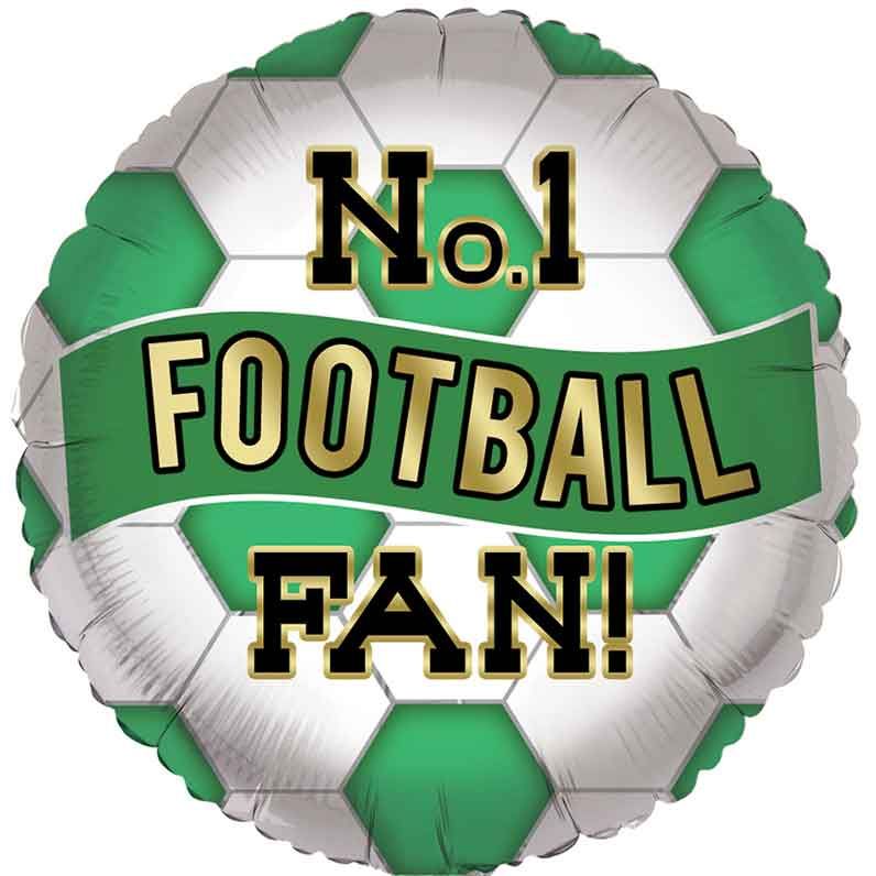 18"/ 46cm GREEN & WHITE NO.1 FOOTBALL FAN ROUND FOIL BALLOON