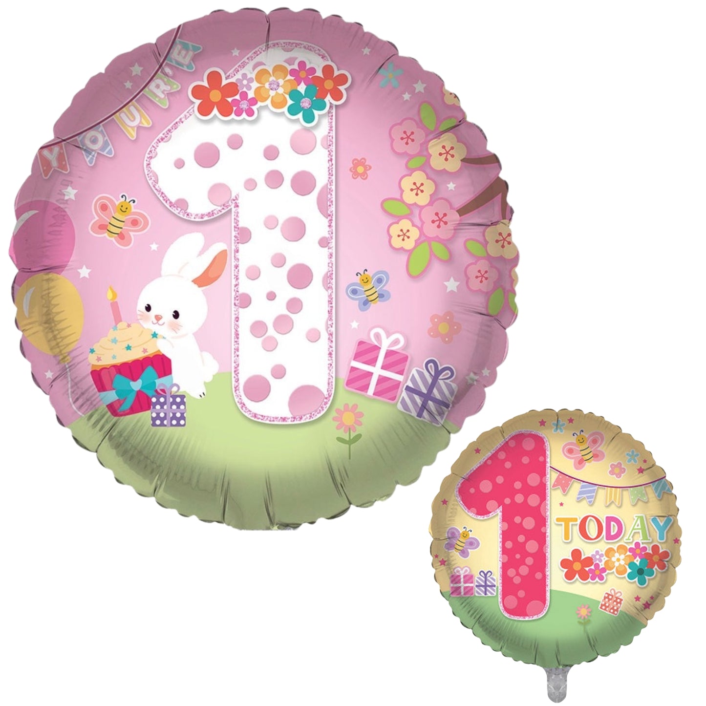18"/ 46cm 1st BIRTHDAY FOR GIRLS  DOUBLE-SIDED ROUND FOIL BALLOON
