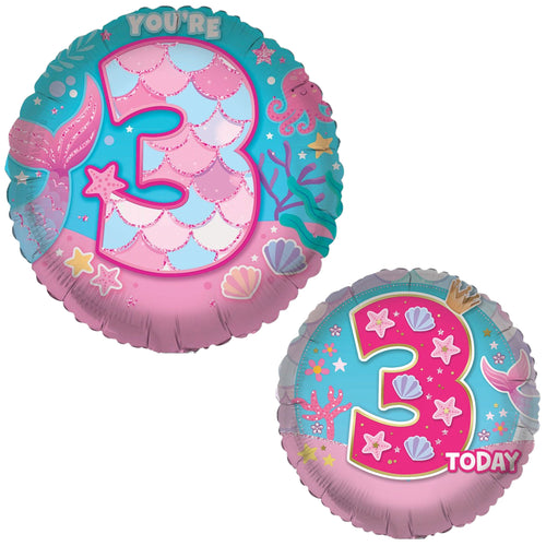 18"/ 46cm AGE 3 FEMALE DOUBLE-SIDED ROUND FOIL BALLOON