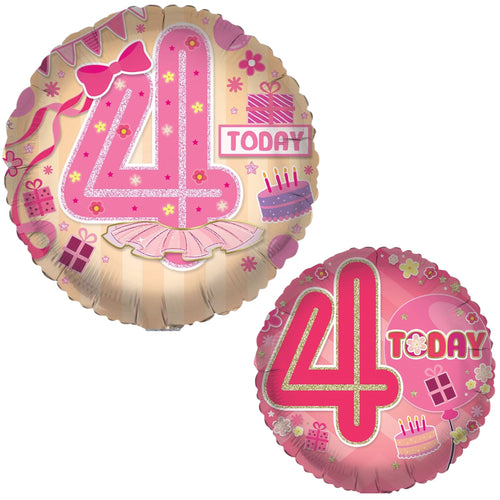 18"/ 46cm AGE 4 FEMALE DOUBLE-SIDED ROUND FOIL BALLOON