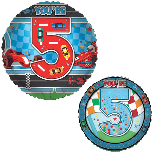 18"/ 46cm AGE 5 MALE DOUBLE-SIDED ROUND FOIL BALLOON