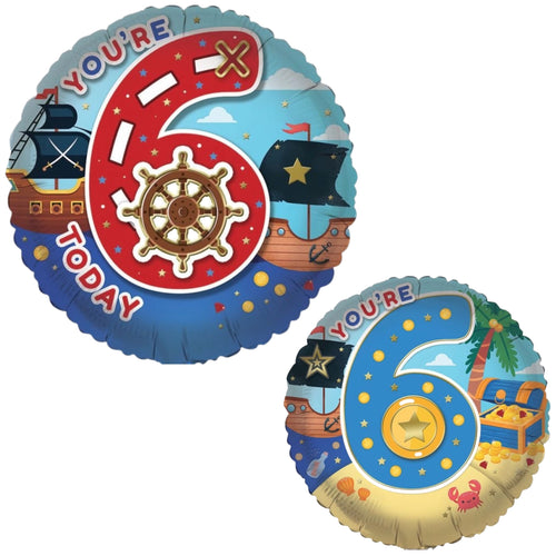 18"/ 46cm YOU'RE 6 TODAY DOUBLE-SIDED ROUND FOIL BALLOON