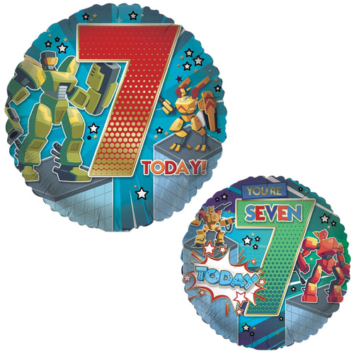 18"/ 46cm AGE 7 MALE DOUBLE-SIDED ROUND FOIL BALLOON