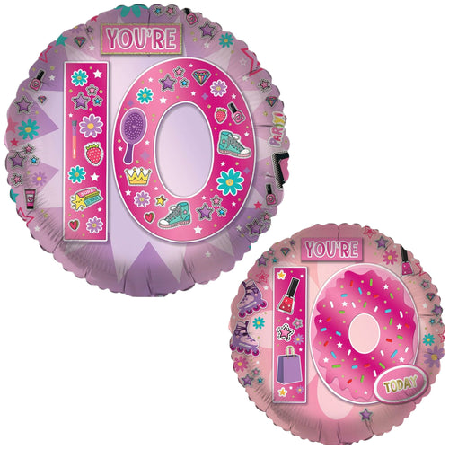 18"/ 46cm AGE 10 FEMALE DOUBLE-SIDED ROUND FOIL BALLOON