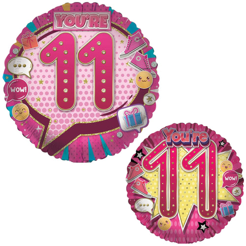 18"/ 46cm AGE 11 FEMALE DOUBLE-SIDED ROUND FOIL BALLOON