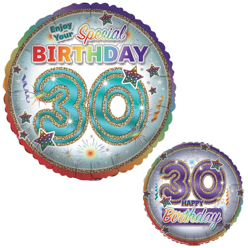 18"/ 46cm AGE 30 GENERIC DOUBLE-SIDED ROUND FOIL BALLOON