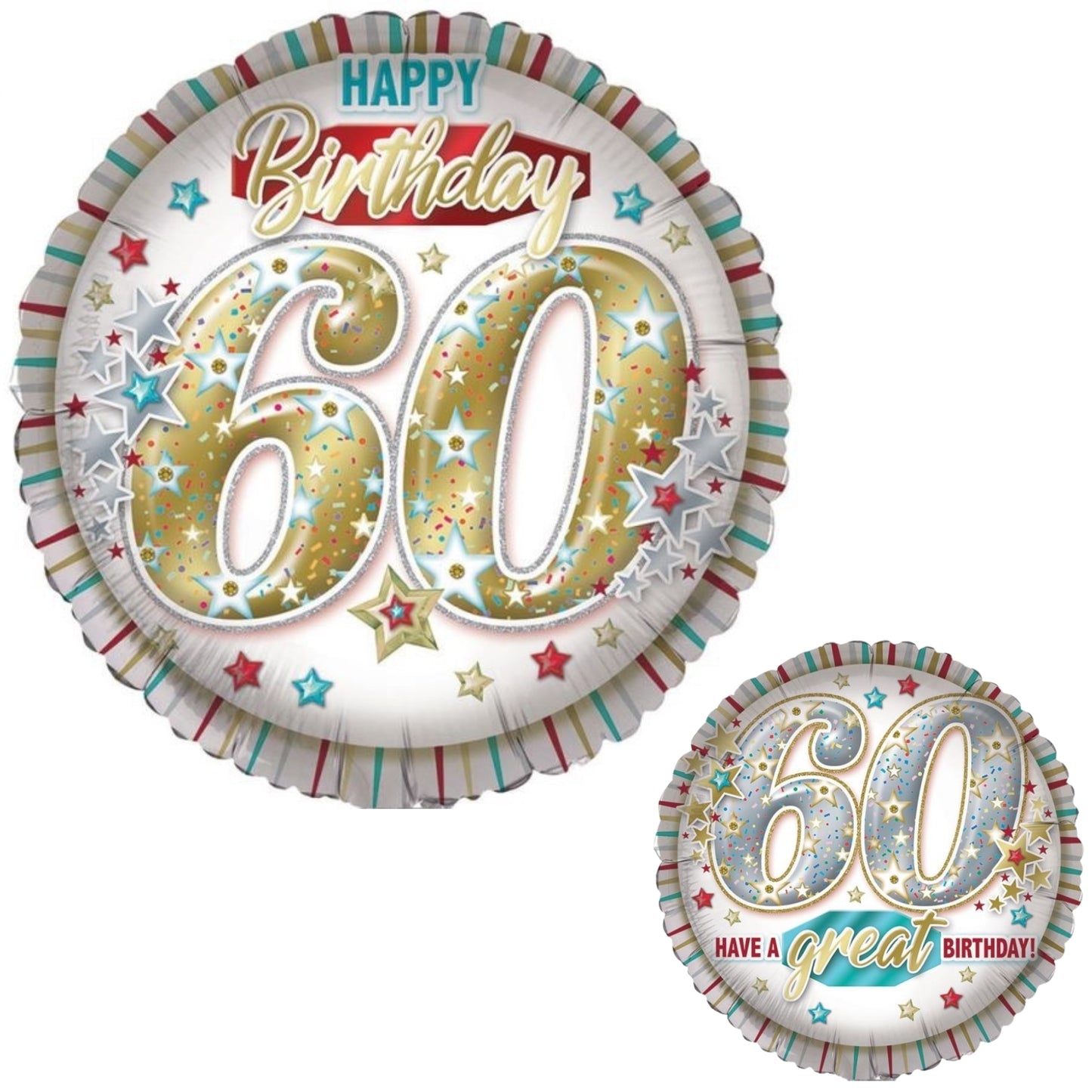 18"/ 46cm HAPPY 60TH BIRTHDAY DOUBLE-SIDED ROUND FOIL BALLOON