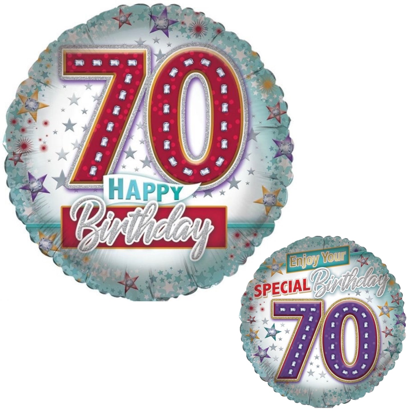 18"/ 46cm HAPPY 70TH BIRTHDAY DOUBLE-SIDED ROUND FOIL BALLOON